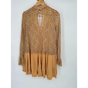 Free People Yellow Tell‎ Tell Secret Origins Eyelash Lace Tunic Dress Size XS thumbnail 8