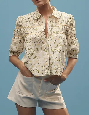 Anthropologie The Leandra Shirred Yoke Blouse by Maeve, Size XS thumbnail 1