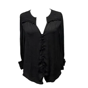 Anthropologie Black Balloon Sleeve Blouse XS thumbnail 3