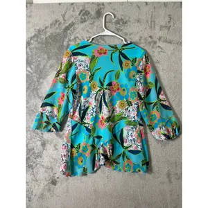 Elegancia Aqua Floral Blouse Vintage Inspired Y2K Art Girl‎ Resort Vibes Large thumbnail 4