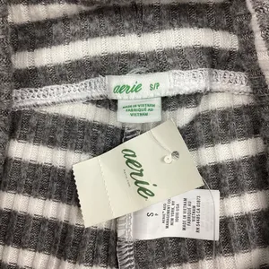 Aerie Gray and White Striped Ribbed Leggings Ruched ankle Loungewear Small NEW! thumbnail 5