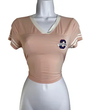 OFFLINE by Aerie Womens‎ XS Peach Cropped Football Jersey Varsity Baby Tee Pink thumbnail 1