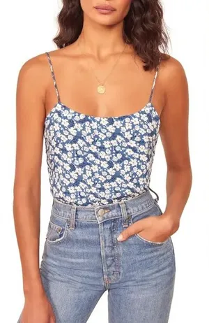 Reformation Blue Floral Scoop Neck Cami thumbnail 1