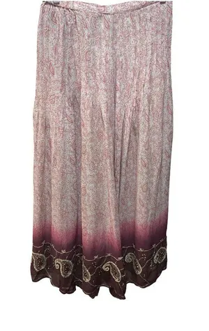 Soft Surroundings skirt Boho Tan Red Embroidered Sequins Peasant Flowy Maxi M thumbnail 1