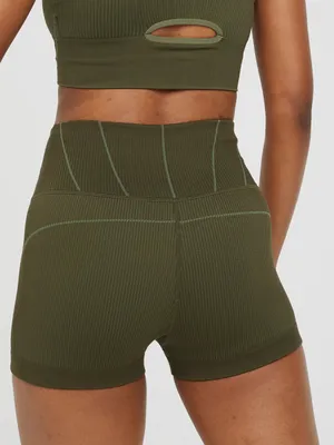 OFFLINE by Aerie Seamless Corset 2” Bike Shorts Olive Green Large Ribbed Yoga thumbnail 2