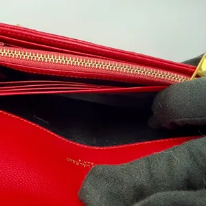 Yves Saint Laurent YSL Monogram Chevron Leather Clutch Crossbody Wallet with Chain Red thumbnail 9