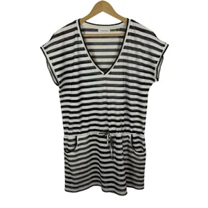 Calvin Klein Striped Mesh‎ Dress Cover Up L/XL Lightweight Sheer Nautical Resort thumbnail 2