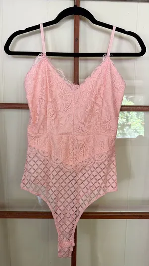 Willow & Root Blush Pink Lace Overlay Bodysuit Coquette Balletcore - Small thumbnail 1