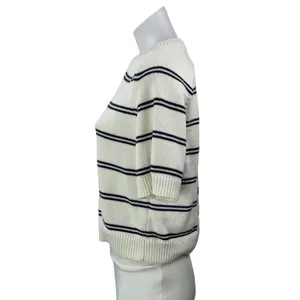 Abercrombie & Fitch White Striped Knit Short Sleeve Crew Neck Boxy Sweater Top S thumbnail 2