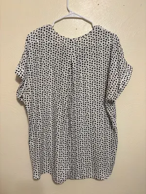 Max Studio Polka Dot Blouse Black White Split Neck Top Large thumbnail 8