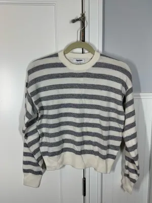 NWT Madewell Cashmere Crewneck Sweater in Ivory & Heather Grey Stripe size xxs thumbnail 2