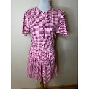 FADS VINTAGE pink white gingham button-front romper playsuit 80s 90s thumbnail 2