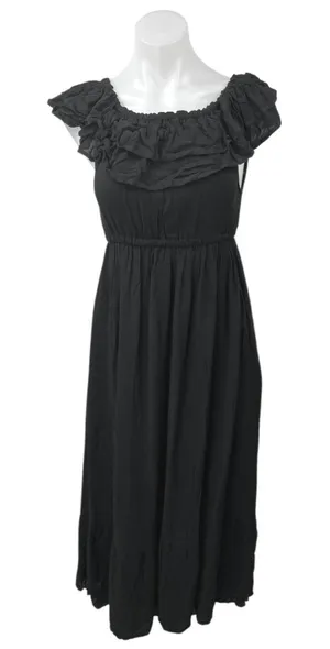 Showpo Women's Black Ruffle Off The Shoulder Empire Midi A Line Dress Size 4 thumbnail 1