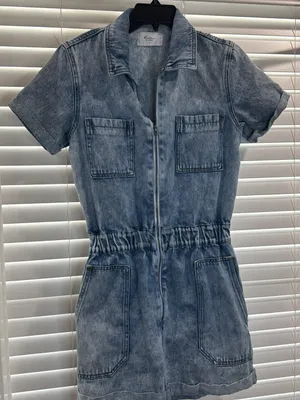 KanCan Light Blue Washed Denim Romper thumbnail 1