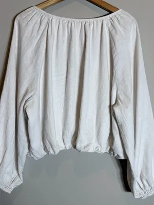 Abercrombie & Fitch x Tia Booth Linen-Blend Peasant Bubble Top Women's XL White thumbnail 7