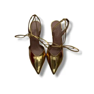 Vicenza Gold Metallic Sculptural Heel Pumps 39‎ Lace Up Pointed Toe Statement thumbnail 3