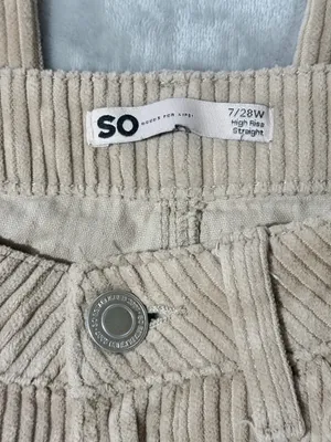 SO High Rise Straight Leg Corduroy Pants Beige Women Pockets Button Size 7 thumbnail 2
