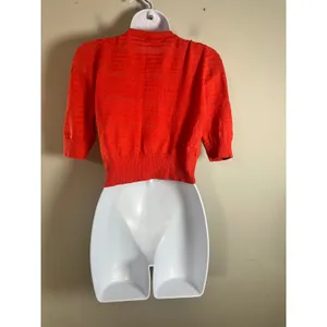 Banana Republic Womens M Coral Red Cotton Cropped‎ Short Sleeve Cardigan Sweater thumbnail 5