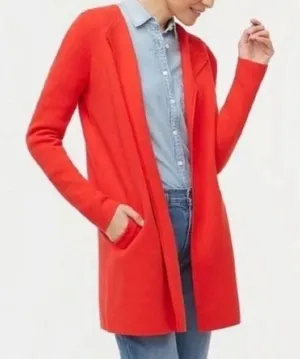 J. Crew Red Open Front Cotton Sweater Blazer Cardigan Pockets Size L 475 thumbnail 1
