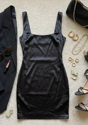 Source Unknown Black Bodycon Mini Dress Square Neck Sleeveless thumbnail 1