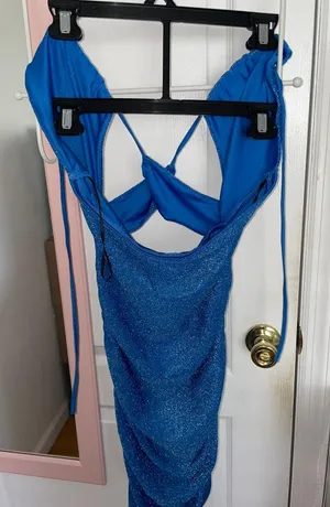 Criss-cross Glitter Blue Dress Size Medium thumbnail 4