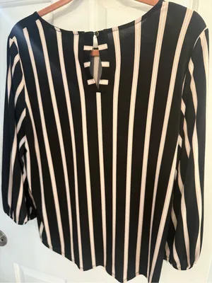 Adrianna Papell Black Cream Stripe Blouse office work wear casual business cute thumbnail 4
