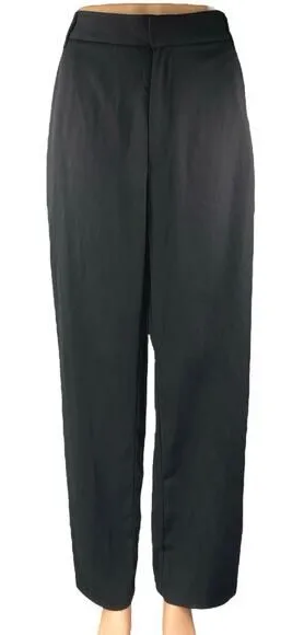 NEW Zara Womens Black Pleated Straight Wide Leg High Rise Trousers Dress Pants S thumbnail 1