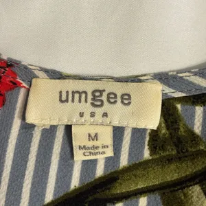 Umgee Blue Striped Floral V-Neck Blouse with Multicolor Blooms thumbnail 3