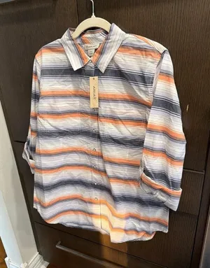 Ariat women's shirt striped pattern in orange, blue, and white colors nwt L thumbnail 1