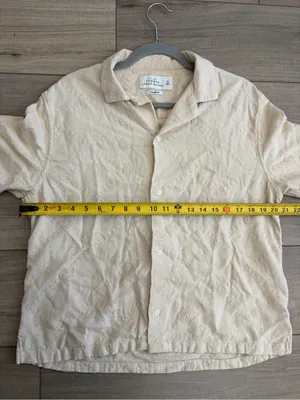 Abercrombie & Fitch The Summer Linen Blend Cropped Eyelet Quilted Button Down S thumbnail 6