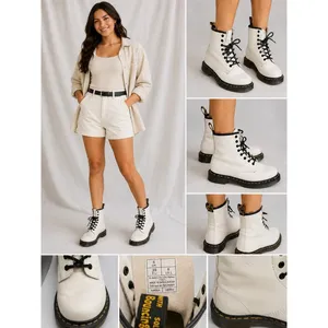Dr. Martens 11821 1460‎ Smooth White Leather Combat Womens Boots Sz UK 6 US 8 thumbnail 2