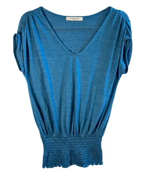 Astrologie California Smocked Waist Top V-Neck‎ Dolman Sleeve Blue Teal Blouse S thumbnail 1