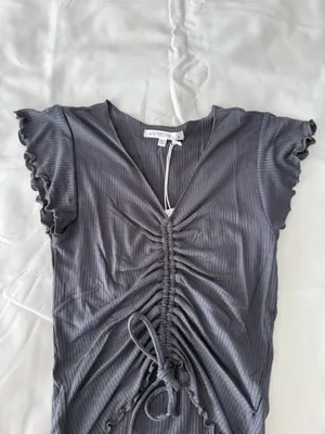 Grey Shirring Tie Detail Rib Knit Crop Top thumbnail 2