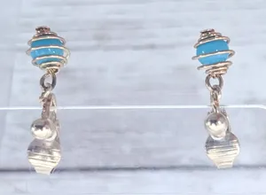Vintage Clip On Earrings Dainty Light Blue & Gold Tone Dangle thumbnail 1