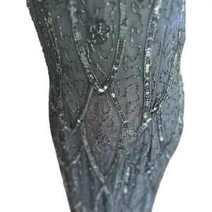 Vintage Stenay Silk Beaded Maxi Dress 6 Black Gown Cocktail Beaded Formal Party‎ thumbnail 7