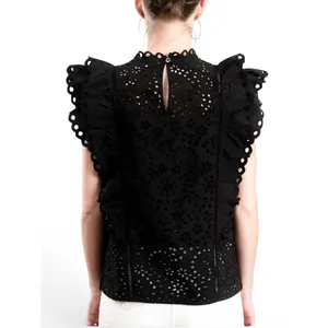 Veronica Beard Calisata Black Coquette Eyelet Ruffle Cotton Blouse Top Sz 0 NWOT thumbnail 3