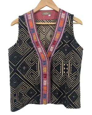 The‎ Territory Ahead Vest Womens S Geometric Tribal Boho Black Pink EUC thumbnail 1