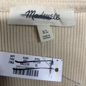 Madewell Shirt Womens XL Lace Trim Ribbed V Neck Short Sleeve Top Beige NY958 thumbnail 3