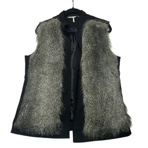 French Connection Faux Fur‎ Vest Womens L Black Grey FCFK4408 Open Front Chic thumbnail 1