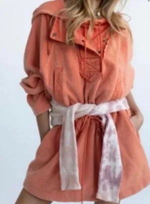 FREE PEOPLE Sadie Orange Fleece Hoodie Sweater Dress Jacket thumbnail 1