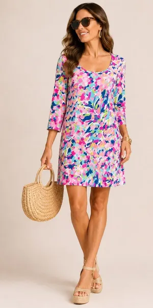 Lilly Pulitzer Pina Colada Beacon Dress Pima Cotton Pink Blue Size Small thumbnail 1