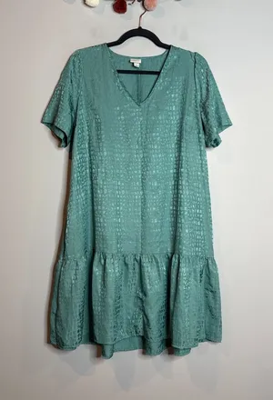 A New Day teal textured drop waist dress thumbnail 1
