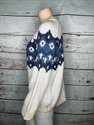 Aerie NWT Size XL White - Blue Fair Isle Wool Blend Chunky Knit Sweater Top thumbnail 2