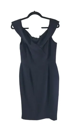 Gianni Bini Navy Blue Sleeveless Sheath Dress With Draped Neckline Size M thumbnail 1