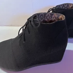 SHIEKH Women’s Black Linen Lace-Up Wedge Bootie Rex-S Heel 2.75” thumbnail 4
