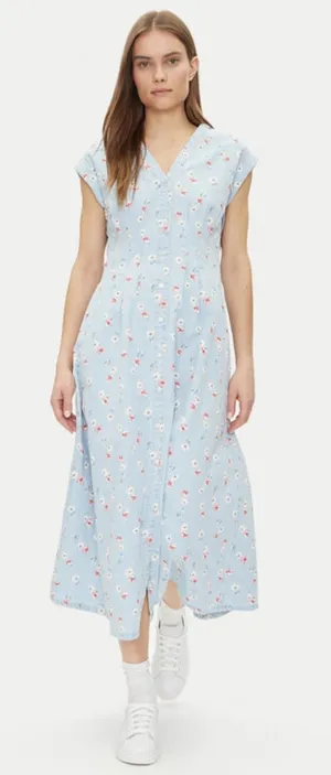 GAP Women’s 100% Cotton Pleated Denim Maxi Dress in Multi Floral Print - Size M thumbnail 1