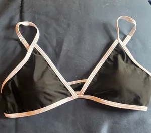 Black Bikini Triangle Top with White Trim - Women's Swimwear thumbnail 1