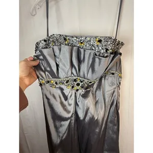 Unbranded Womens Strapless Long Gown Silver Sweetheart Beaded Rhinestone Size 6 thumbnail 2