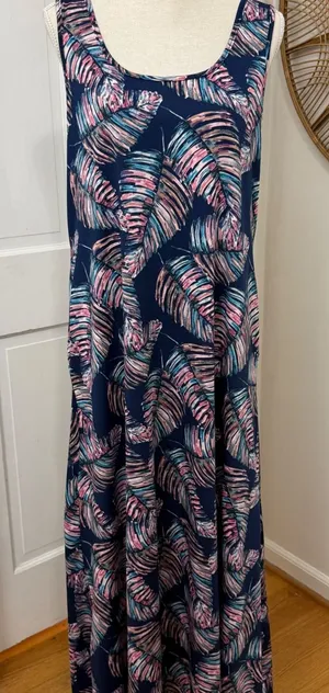 24Seven Comfort Maxi Dress 1X Beach Tropical Palm Coastal Resort Travel Lounge thumbnail 1