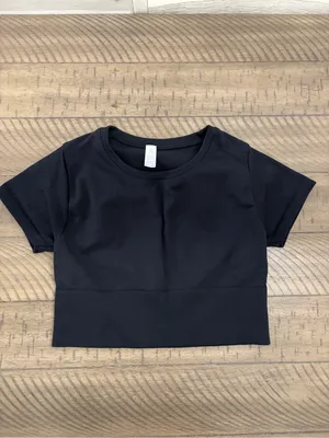 Black Crop Top Short Sleeve Ribbed Hem thumbnail 3
